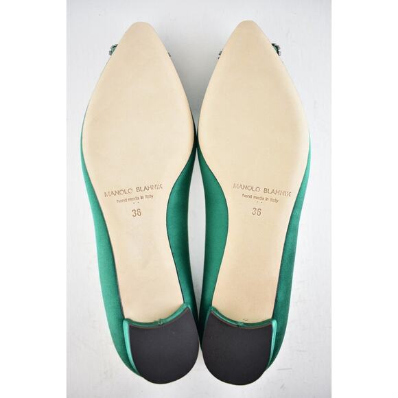 Manolo Blahnik Hangisi Emerald Green Satin Jewel Buckle Ballerina Ballet Flat 36 - Picture 12 of 12